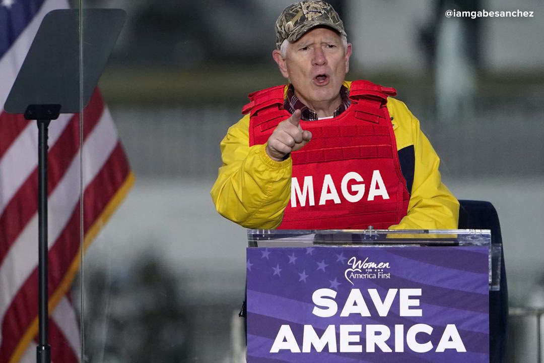 iamgabesanchez's tweet image. Why did Mo Brooks wear a bulletproof vest if he said “January 6th was a peaceful protest”?