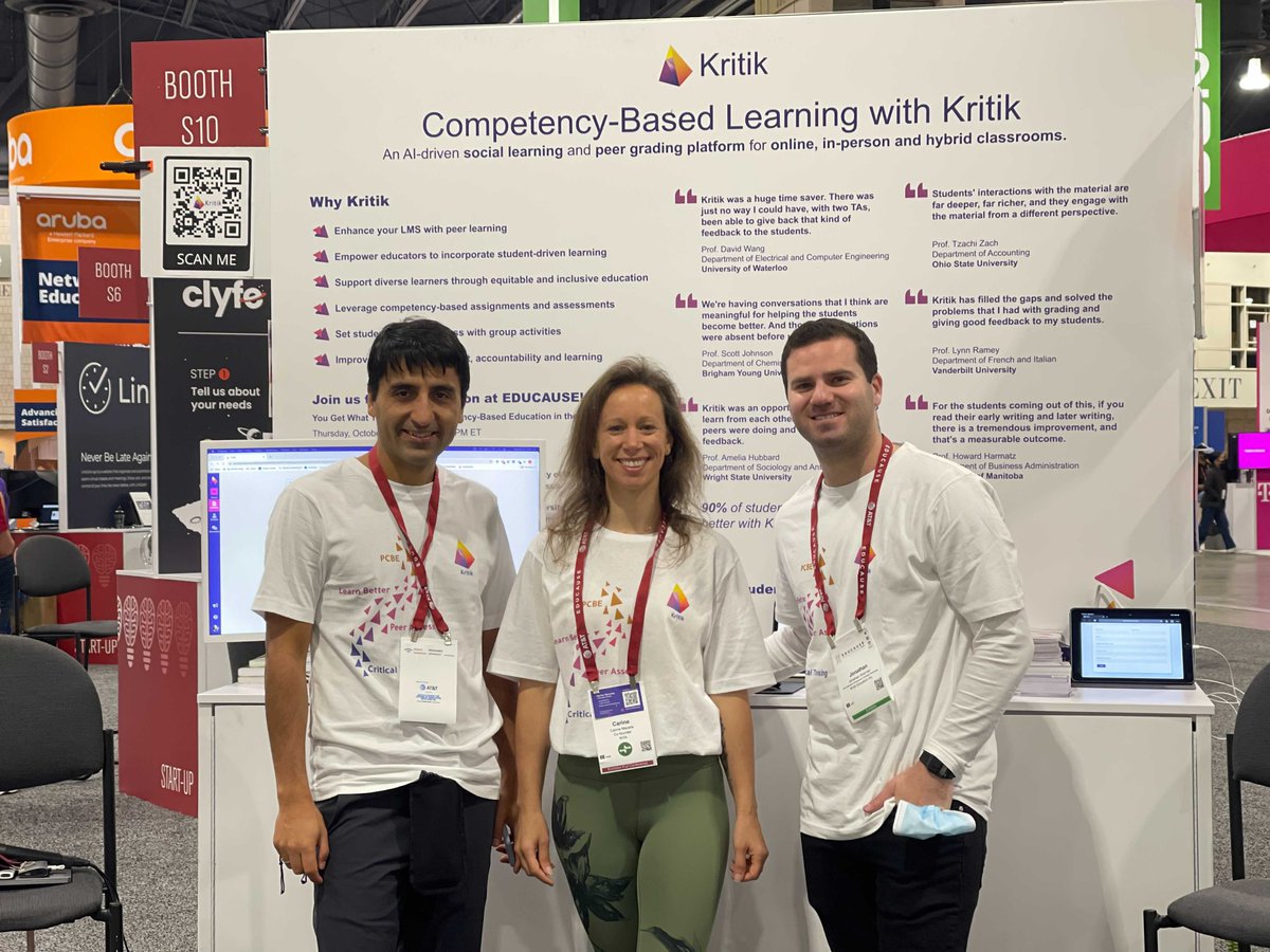 KritikHQ's tweet photo. Mohsen, Carine and Jon are getting things started for Kritik at EDUCAUSE 2021!
Visit us at Booth S10!
https://t.co/oF8dKQWNnh
#EDU21 @educause https://t.co/HJjjtRHvUZ