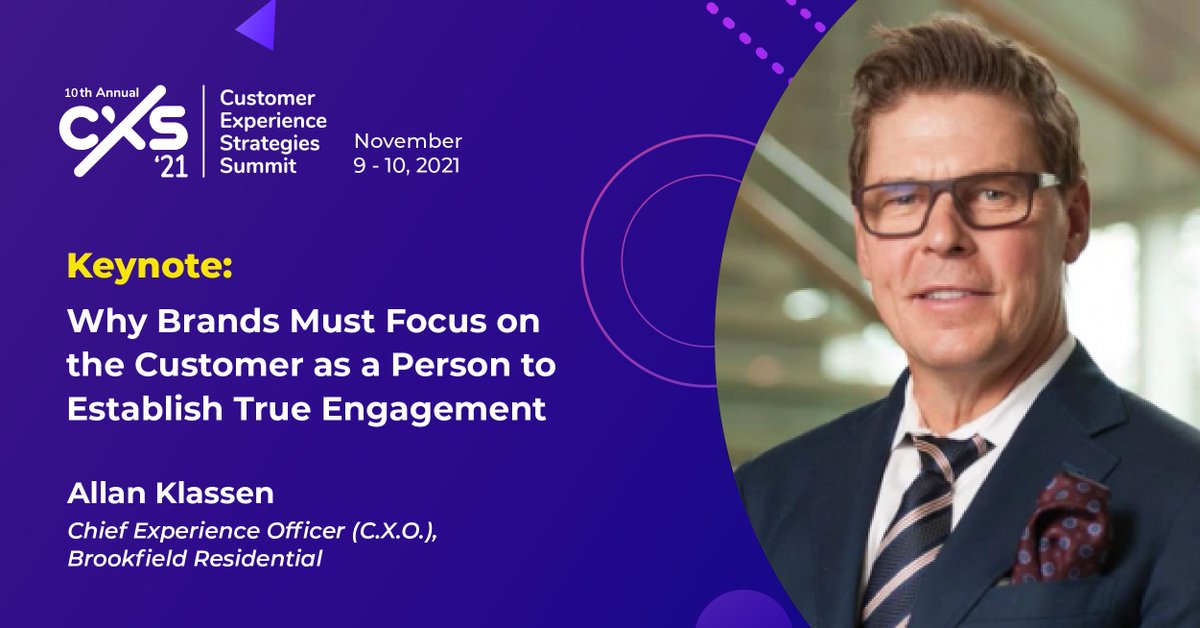 CXToronto's tweet photo. This will be a Keynote to remember! Allan Klassen, Chief Experience Officer at @BrookfieldYEG joins us on Nov 10 at #CXS2021 to discuss "Why Brands Must Focus on the Customer as a Person to Establish True Engagement". Will you be there to listen? https://t.co/gpf2XtURa2 https://t.co/ex09QSpIcS