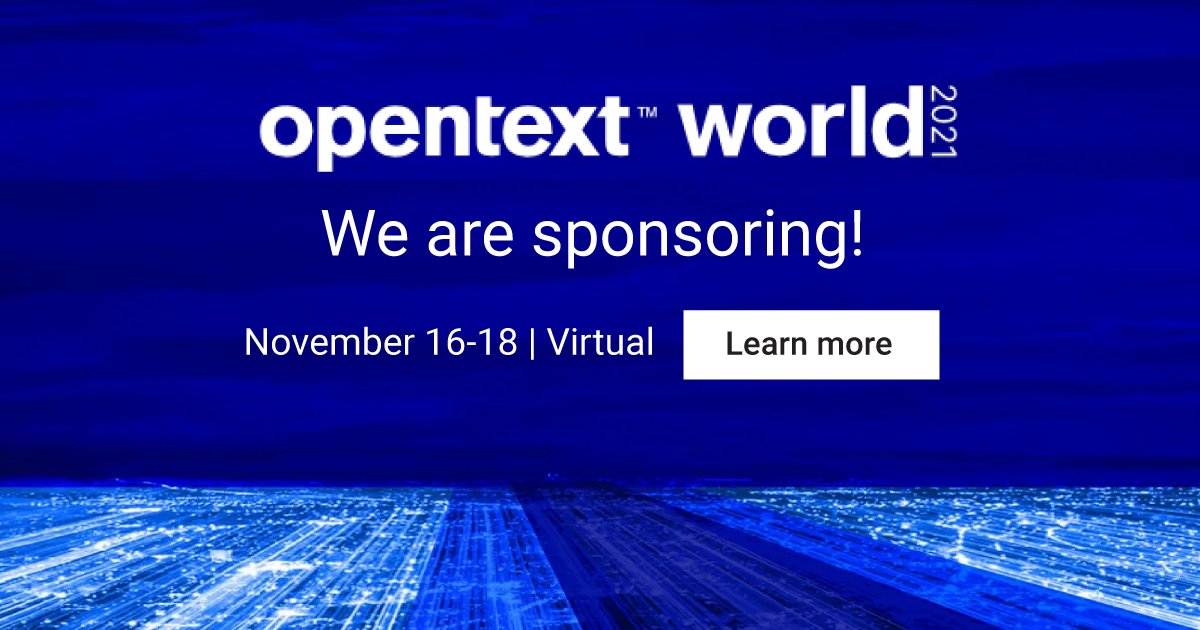 We're excited to sponsor #OpenTextWorld 2021 this year! Learn from Executive Leadership Live Keynotes, be the first to look at new products opentextworld.com/.../7653eae4-3…
