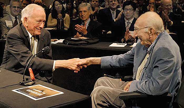 On this day in 2007, the longest-lived feud in medicine ended. The feud was over an artificial heart that was built in Michael E. Debakey's lab that Denton A. Cooley used in 1969 without Debakey's knowledge. They shook hands as Dr. DeBakey accepted a lifetime achievement award.