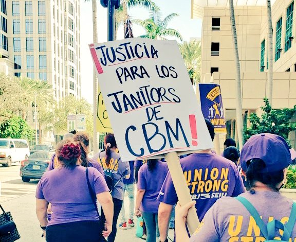 32BJFlorida's tweet photo. Hi 👋 to everyone but anti-union contractors like @cbmfloridamiami who pay their janitors poverty wages w/no paid sick days &amp; don't respect their workers' right to organize. So FL janitors are going UNION. Companies like CBM, won't hold us back!✊🏾🙌🏾 #JusticeforJanitors #1u https://t.co/HJQkzEwMBZ