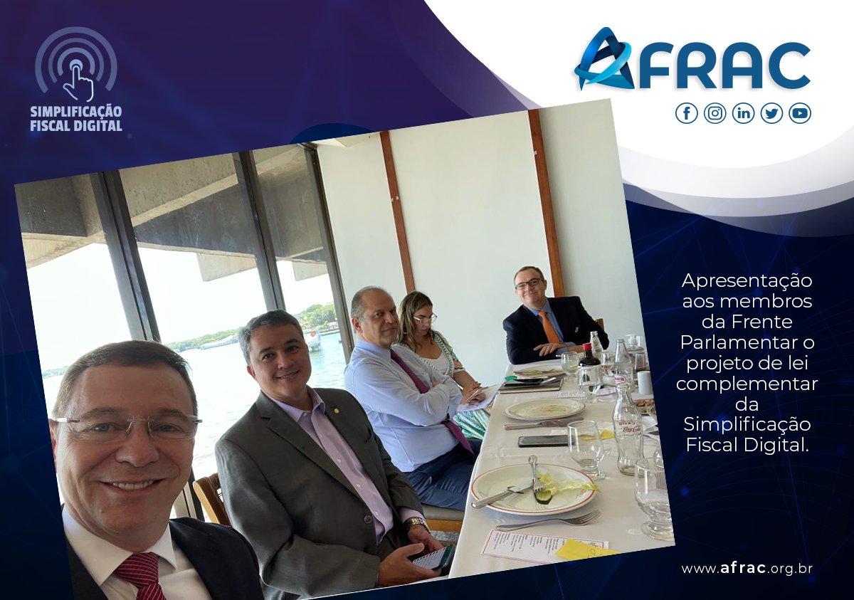 AFRAC_Oficial's tweet photo. Apresentação aos membros da @frenteparlamentarfcs o projeto de lei complementar da Simplificação Fiscal Digital.
#comunicado #projetos #AFRAC #leicomplementar #frenteparlamentar #boasnoticias https://t.co/YcSd7K6RsH