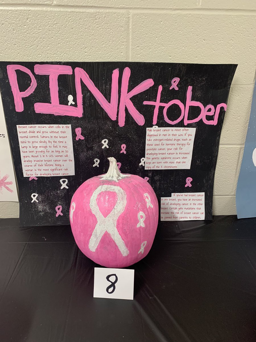 CareerTech_TPSD's tweet photo. Health Science students spent part of October studying about breast cancer. They also had a pumpkin painting contest. Congratulations to the Winners! #pinkpumpkins #BreastCancerAwareness #pinkwithpurpose #cte #TPSD https://t.co/8gPMFb2otT