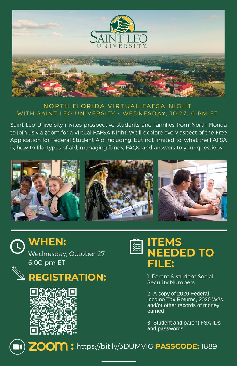 Reminder that tonight is the FAFSA virtual night with Saint Leo at 6pm!  Register below!