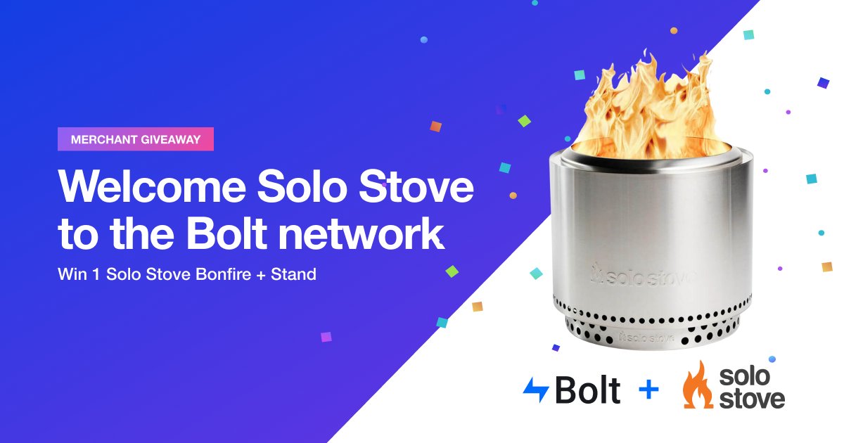 Bolt (@bolt) on Twitter photo We’re beyond excited to announce <a href="/SoloStove/">Solo Stove 🔥</a> to Bolt’s Network! 🎉 In honor of this, we’re hosting a 24-hour giveaway where 1 lucky winner will win a Solo Stove Bonfire and Stand!
To enter:
RT this post.
Follow @Bolt
#JustOneClick #Sweepstakes
Rules: bolt.com/blog/merchant-… We’re beyond excited to announce <a href="/SoloStove/">Solo Stove 🔥</a> to Bolt’s Network! 🎉 In honor of this, we’re hosting a 24-hour giveaway where 1 lucky winner will win a Solo Stove Bonfire and Stand!
To enter:
RT this post.
Follow @Bolt
#JustOneClick #Sweepstakes
Rules: bolt.com/blog/merchant-…