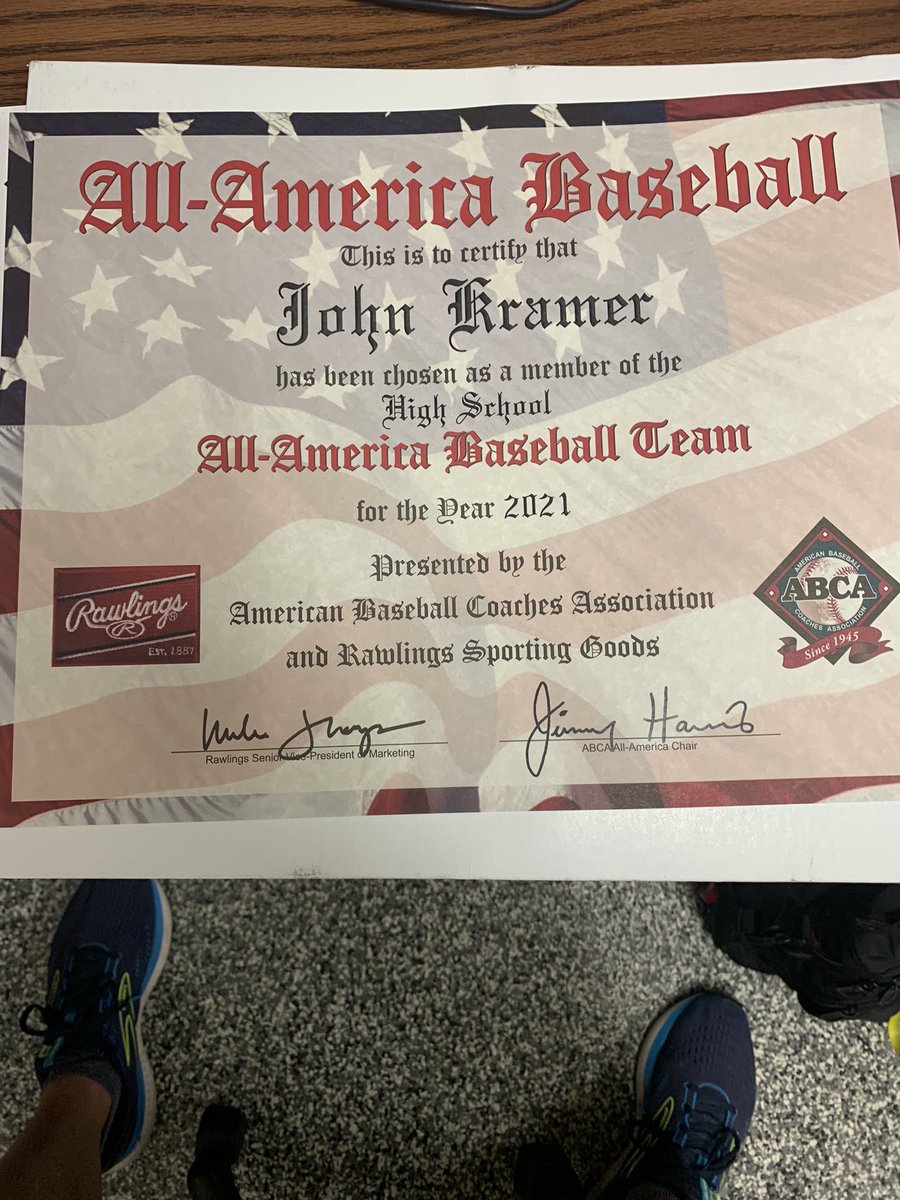 Just received this news today recognizing John Kramer as a 2021 ABCA/Rawlings All American. Congratulations John!@johnkrameriv <a href="/OleMissBSB/">Ole Miss Baseball</a> <a href="/LafayetteLancer/">Lafayette Lancers</a> <a href="/LHSLancerPrin/">LHS Principal</a> 

abca.org/ABCA/Awards/Al…