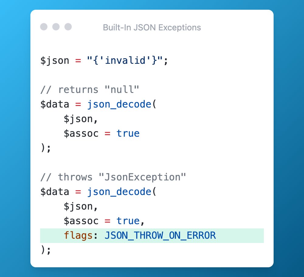 You Can Make Php Throw An Exception When Decoding Json If The Value Isn'T  Valid Json | Laravel Code Tips