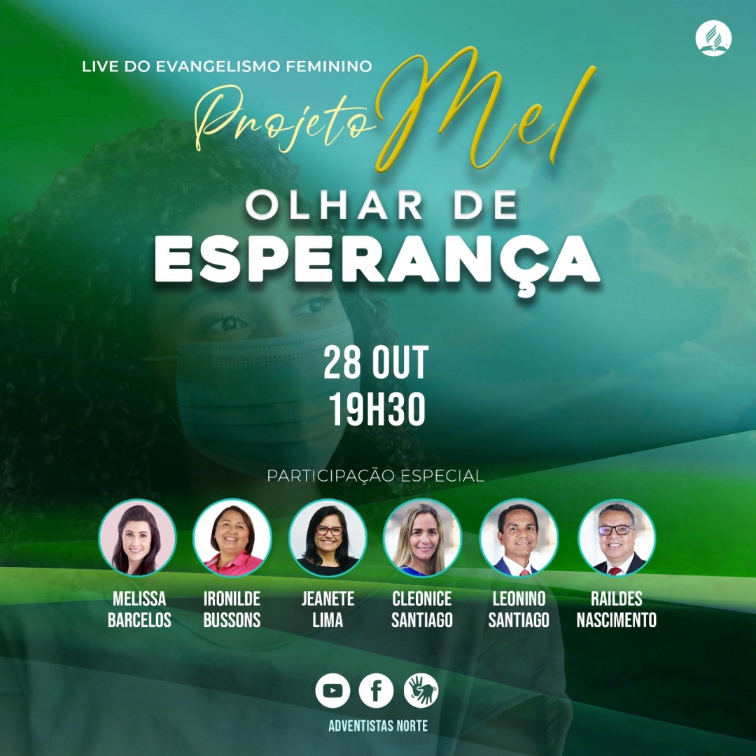 🎥 LIVE DE LANÇAMENTO EVANGELISMO FEMININO - PROJETO MEL
Nosso convite especial a você para essa programação de lançamento! 

📆 Quinta-feira, 28/10
🕢 às 19h30
📲 Redes @adventistasnorte

#evangelismofeminino #projetomel #adventistasnorte