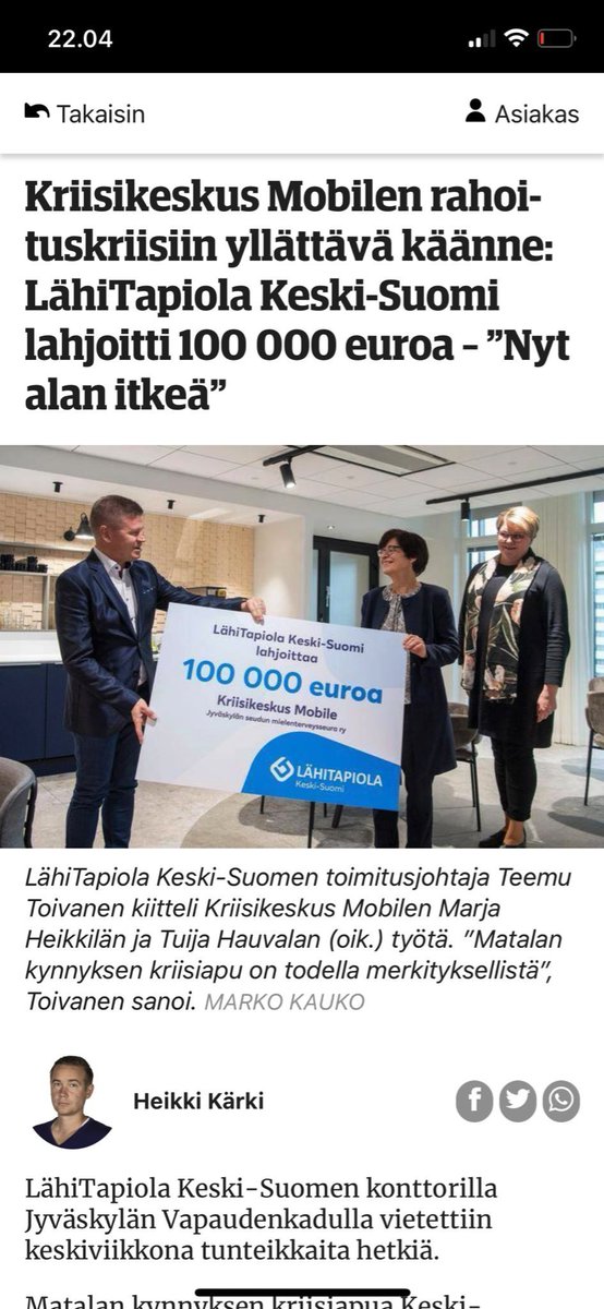 Hienoa saada olla tukemassa äärimmäisen tärkeää työtä #lähitapiola #elämänturva #keskisuomi #vastuullisuus