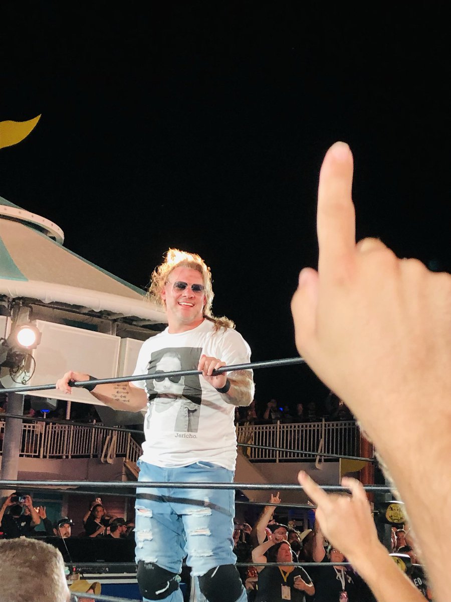Gambleany's tweet photo. Some shots I enjoy from the final night of #JerichoCruise wrestling. Almost wish I had brought my Nikon but I know I wouldn’t have hauled it around. #OrangeJericho @jericho_cruise @IAmJericho #Sixthman #AEW https://t.co/Uz6D9CwmD8