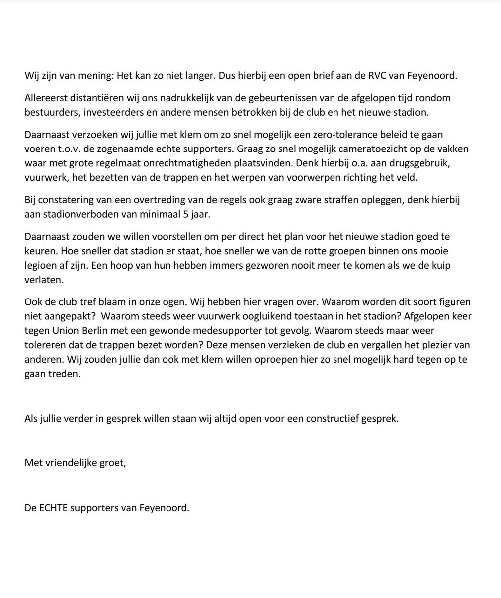 kishan54746's tweet photo. @MrElephantMoon @DeFeijenoorder Dit is de brief die de stumpers van de 'officiele supportersvereniging' van Feyenoord had moeten plaatsen.. https://t.co/JsGBozFCMT