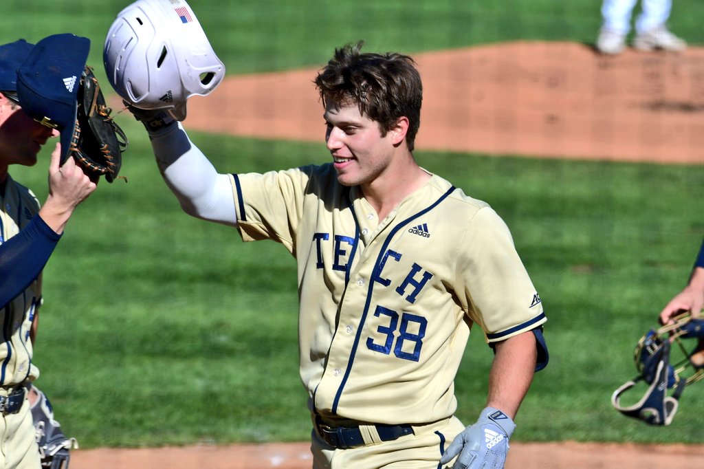 aaronfitt's tweet photo. I know @GTBaseball was happy to add some righthanded power in the transfer market; it showed up in the 1st inning today, as Emory transfer Jack Rubenstein pummeled a hanging curve for a grand slam, and Louisville transfer Tim Borden followed with a solo shot. Jackets always mash. https://t.co/3ghnZVArYu