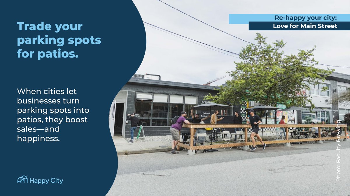 Happy Cities (@happycitiesteam) on Twitter photo During the pandemic, our study of Vancouver breweries observed 48% of people on patios laughing, compared to only 32% inside. When businesses expand their patios onto street-side parking stalls, it isn’t just good for business. It’s good for #happiness.
linktr.ee/loveformainstr… During the pandemic, our study of Vancouver breweries observed 48% of people on patios laughing, compared to only 32% inside. When businesses expand their patios onto street-side parking stalls, it isn’t just good for business. It’s good for #happiness.
linktr.ee/loveformainstr…