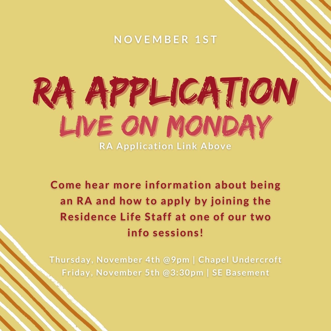 RA application link: calvin.edu/go/ra

Application Deadline: November 21st!

Apply by the end of next week (Friday, Nov 5th) and you'll automatically be entered into a draw to win 1,000 pieces of LEGO! #CommunityUnderConstruction