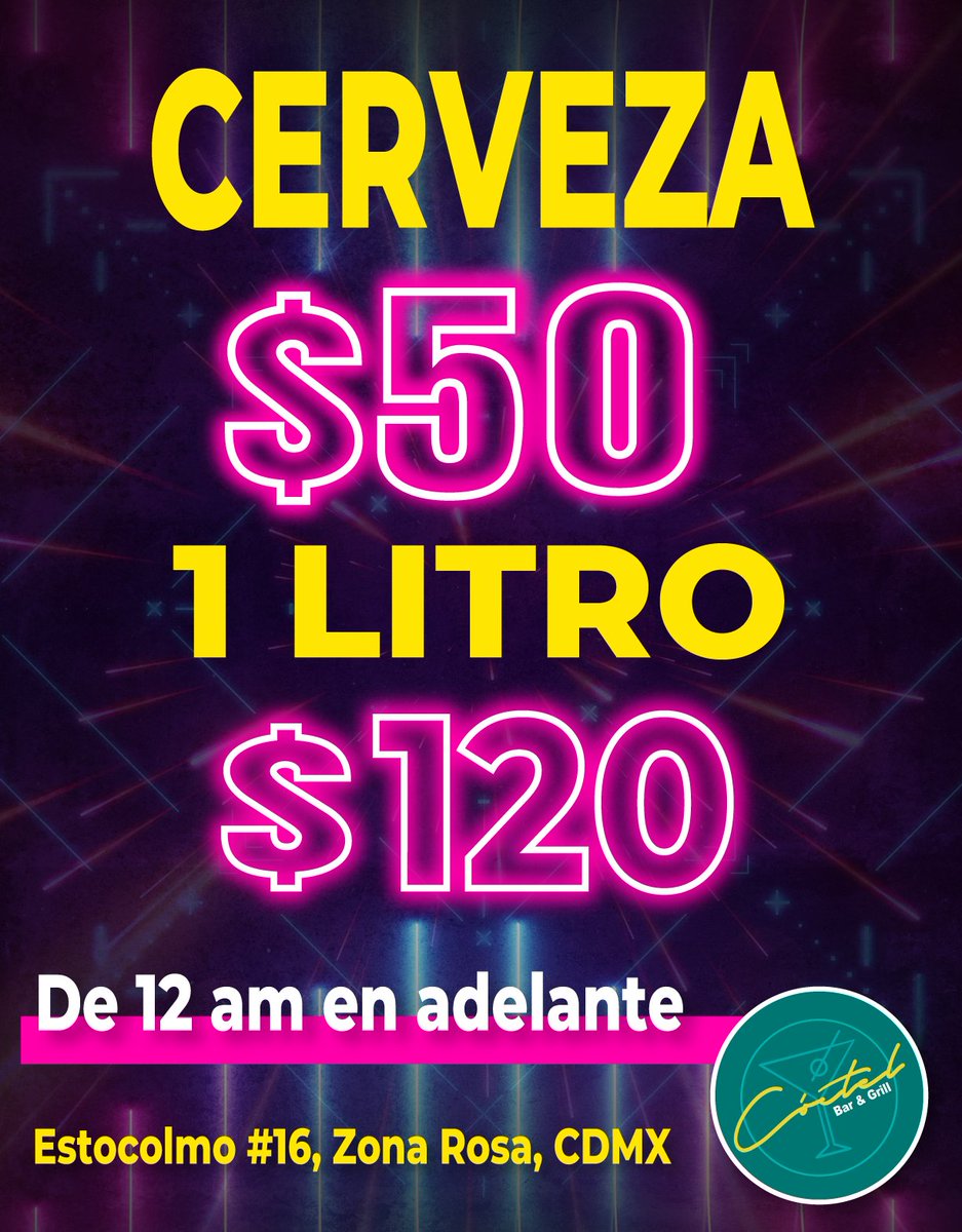 BarCoctel's tweet photo. Mitad de semana 🔥

Ven y disfruta de nuestra cerveza en $50 o un litro por $120 🍻

*Promoción Válida de 12 am en adelante 🥳

Te esperamos 

📍Estocolmo #16 Zona Rosa CDMX 

#mitaddesemana #cerveza #promociones #zonarosa #coctel https://t.co/lMJyt5J3Ce