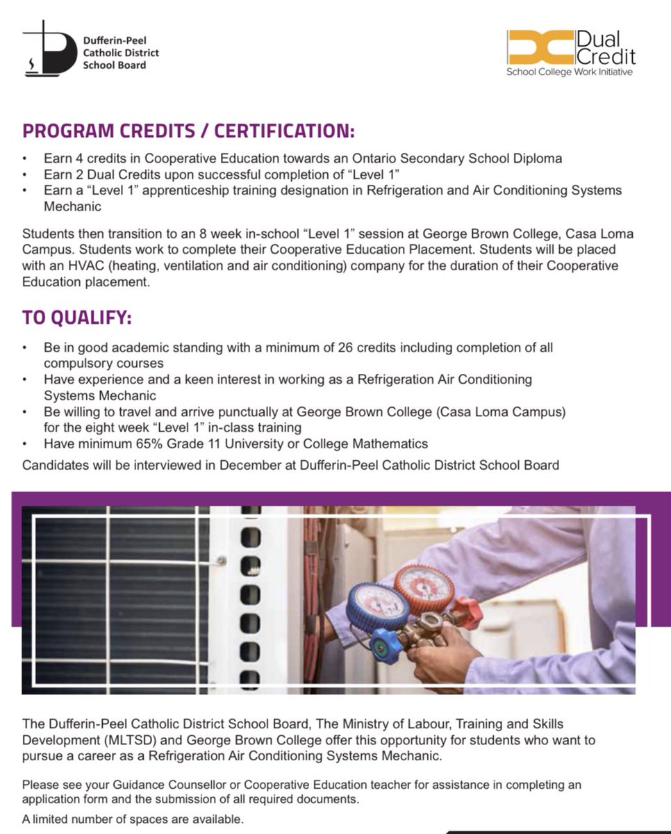 OYAP Accelerated Level 1 Open House October 27, 2021 7:30PM George Brown College - Refrigeration &amp; Air Conditioning Technician 

bit.ly/3pMVgkO

<a href="/DPOYAP/">DUFFERIN-PEEL OYAP</a>