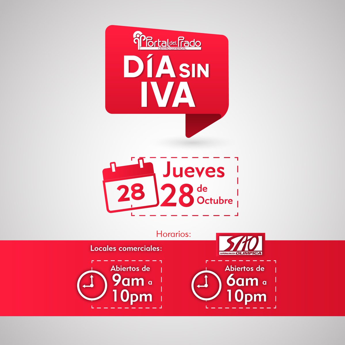PortaldelPrado's tweet photo. En Portal Del Prado encuentra todo lo que deseas para aprovechar el día SIN IVA. 
¡Te esperamos! https://t.co/VFYlTiWkCO