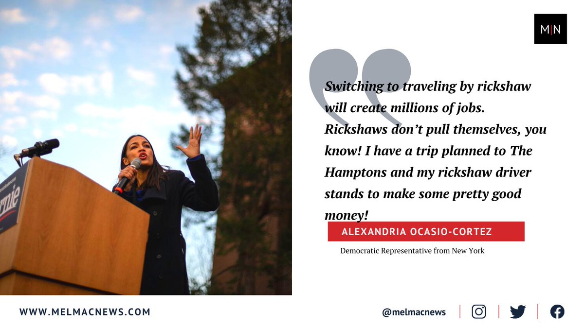 Melmac_News's tweet photo. As a part of the #GreenNewDeal, #AOC has announced that she is going to reduce her carbon footprint and only travel by rickshaw. In response, #Uber has announced that they are working on adding an option called Rickshaw Elite. Would you take it? 😳 https://t.co/6aa53G1YIF