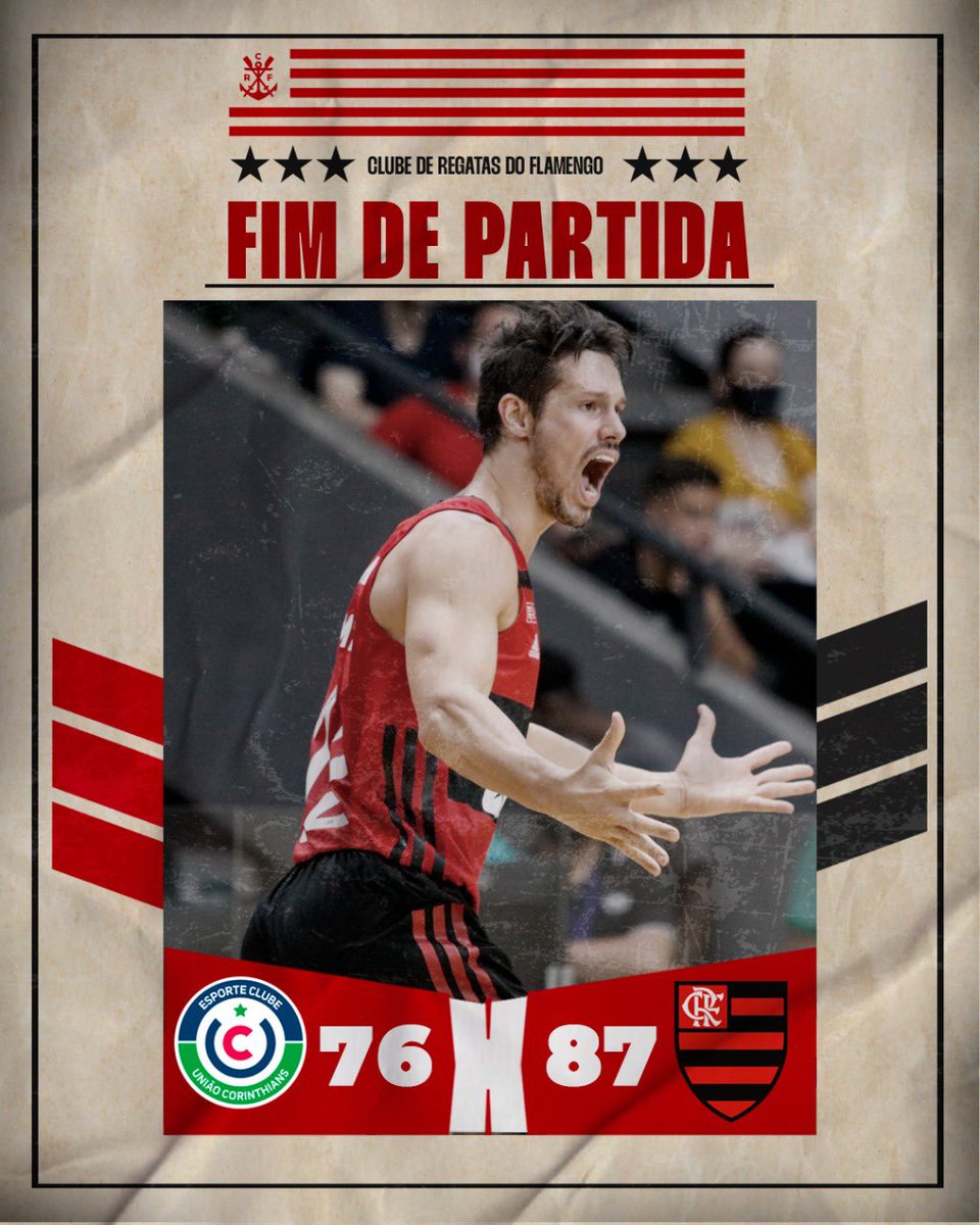 TimeFlamengo's tweet photo. FIM DE JOGO NO SUL! 

#FlaBasquete administra vantagem construída no segundo quarto, bate o União Corinthians por 87 a 76 e conquista sua segunda vitória no NBB! #NaçãoBRB #AtéOFinal https://t.co/1sXjdHj46G