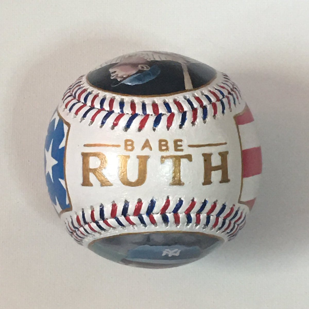 AgFredricksen's tweet photo. Recently completed painted Babe Ruth baseball. @Yankees @MLB @baseballhall #baberuth #Yankees #baseball #baseballart #newyork #handpainted #GOAT https://t.co/fbMy1wsk8L