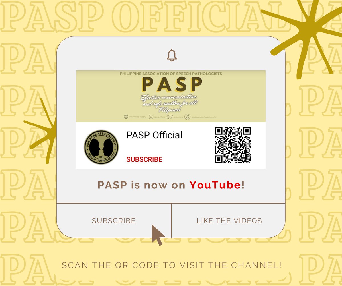 PASP has now opened a YouTube channel! Access different Speech-Language Pathology or PASP-related videos by scanning the QR code in the picture. Don’t forget to like, share and subscribe!

m.youtube.com/channel/UChIHd…