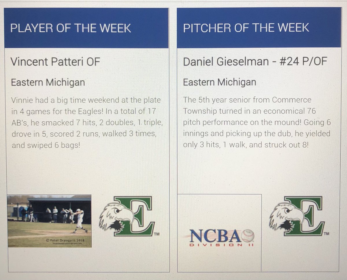 NewPennNCBA's tweet photo. Congrats to @vinster242 and @GieselmanDanny on being named Week 7 (West) Player and Pitcher of the week!   #NCBA https://t.co/V6hoP1edeK