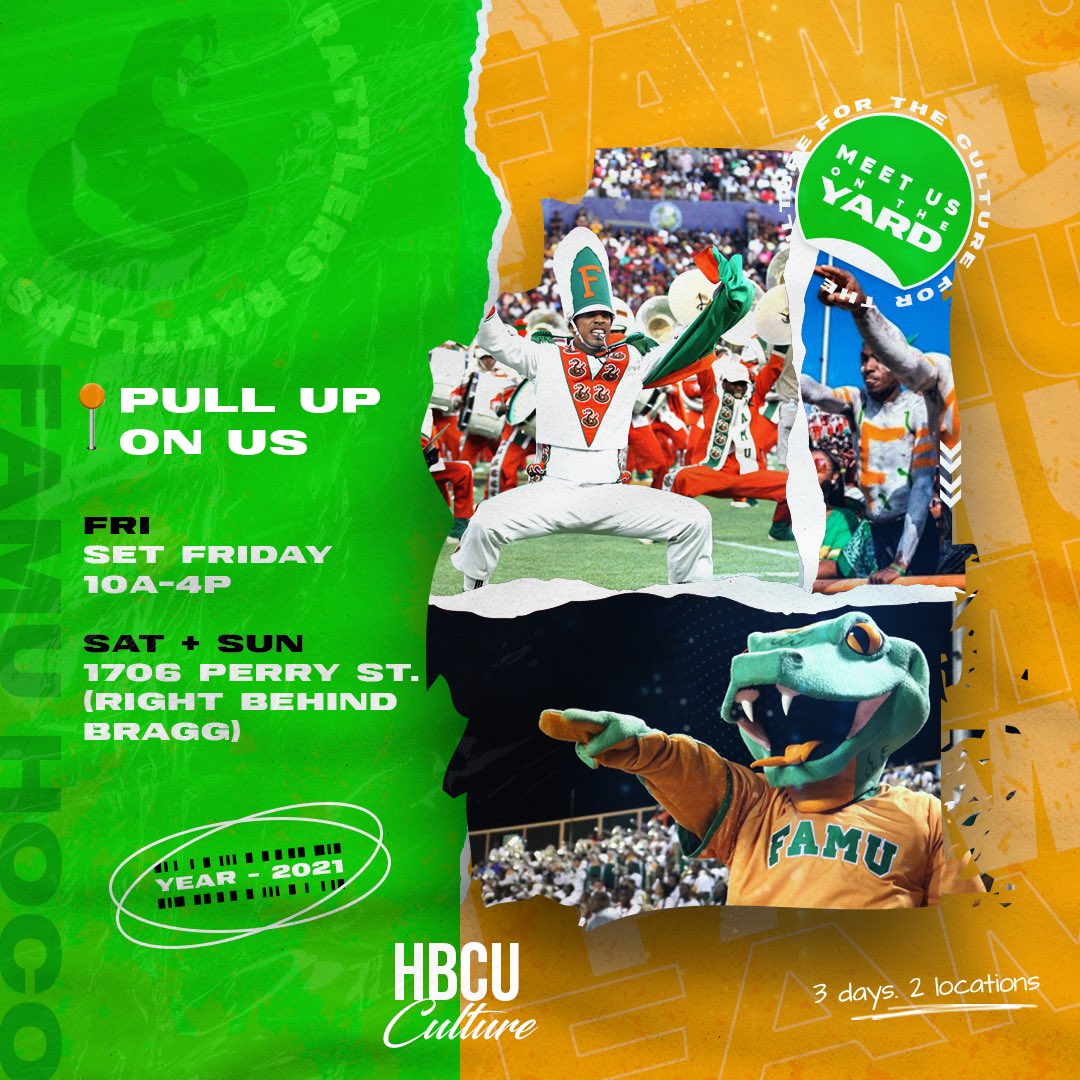 HBCUCultureShop's tweet photo. FAMU pull up on us this weekend! You can catch us on the set & on Perry street #famu #FAMUHomecoming #famuhc 🐍💚🧡 https://t.co/eN9HHpu7rd