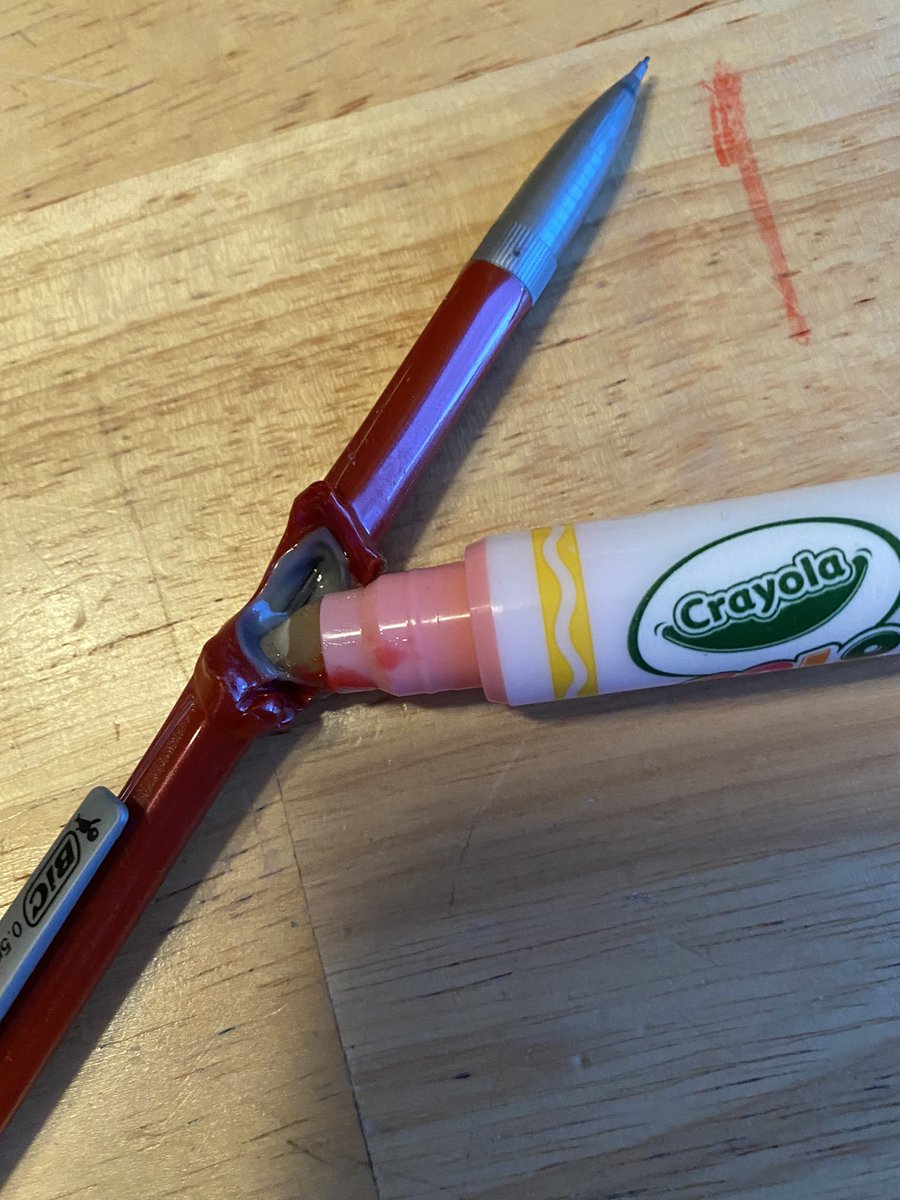 RealRTeasleyAK's tweet photo. @Crayola umm can you guys explain why your color wonder markers literally melted this pencil like acid? Lucky it didn’t cause a fire. #NotCoolCrayola https://t.co/owQOnOEkXI