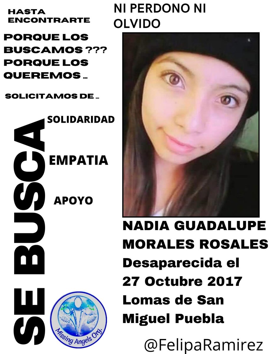 #PaseDeListaDe1Al43 con <a href="/epigmenioibarra/">epigmenio ibarra</a>  #Ayotzinapa85Meses #ayotzinapa7años #JusticiaABC #DejarDeLucharEsEmpezarAmorir 4 años de ausencia 😢 #NadiaGuadalupeMoralesRosales desap 27/10/17 #Puebla la nombramos viva #RtsSolidario <a href="/CeliaAcuaMoren1/">Celia Acuña Moreno</a> <a href="/Sedasus/">Sedasu SP.</a> <a href="/LPueblo2/">La Voz Del Pueblo ( Oficial )</a> <a href="/VozdelosDesapa/">Voz de los Desaparecidos en Puebla</a>