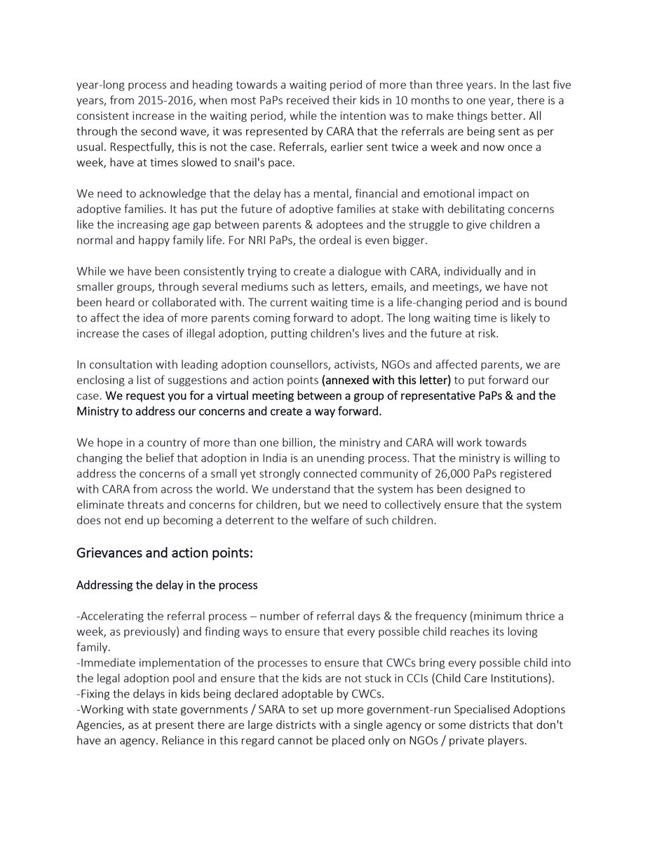 AdoptionAction's tweet photo. In a country of 1 billion it takes upto 3 yrs to adopt a child via legal route. MASSIVE DELAYS in adoption is India's ugly reality #AdoptiveParentsUnited is an attempt to raise this. Our letter to .@MinistryWCD .@SmritiIraniOffc needs your support #AdoptionDelays. A thread https://t.co/2mS0AhDjBP