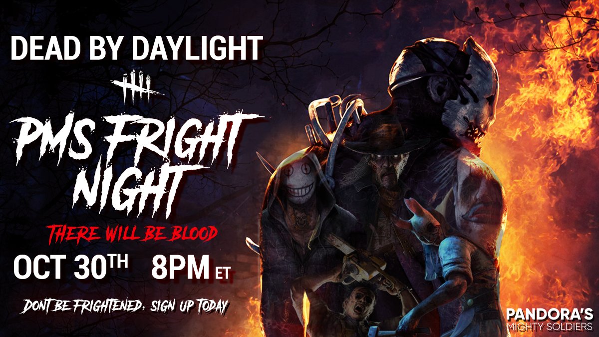 PMSClan's tweet photo. We are halfway through the week and we can't wait to play in the PMS Fright Night on #DeadbyDaylight this Saturday at 8PM ET! 

RSVP ahead of time, to help us plan our lobbies. https://t.co/BpO11tEKou https://t.co/1mcTXzGMcX
