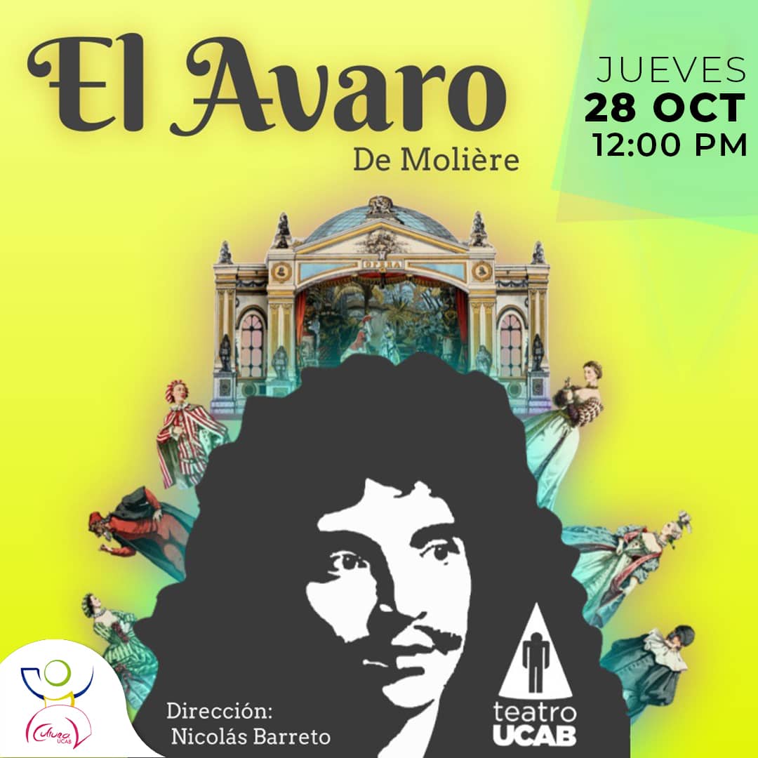 Acompáñamos en esta función especial de la comedia #ElAvaro escrita por Molière, como parte de las actividades de la Feria de Agrupaciones de <a href="/enlaucab/">UCAB</a> 

📍Sala Virginia Aponte, Módulo 4PB
⏰12:00PM
💵 Entrada libre
