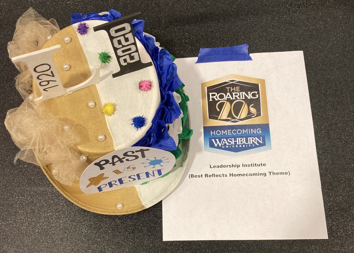 WashburnLI's tweet photo. Also at the bash, we had the honor to present our own Ichabod Hat, which was created by Homecoming Team Leader Jenna Smithson. We were awarded in the category of “Best Reflects Homecoming Theme” https://t.co/BGJVgivilw