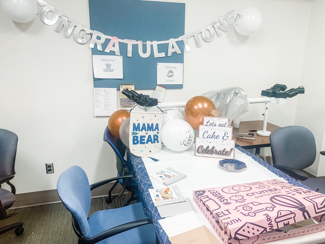 Yesterday I was struggling because my patients were struggling (cancer is the worst), then I walked into an awesome surprise party thrown by our clinic team for me and my co-fellow’s ❤️🎉❤️ #thisisateamsport #lifteachotherup #hemeoncfellowship