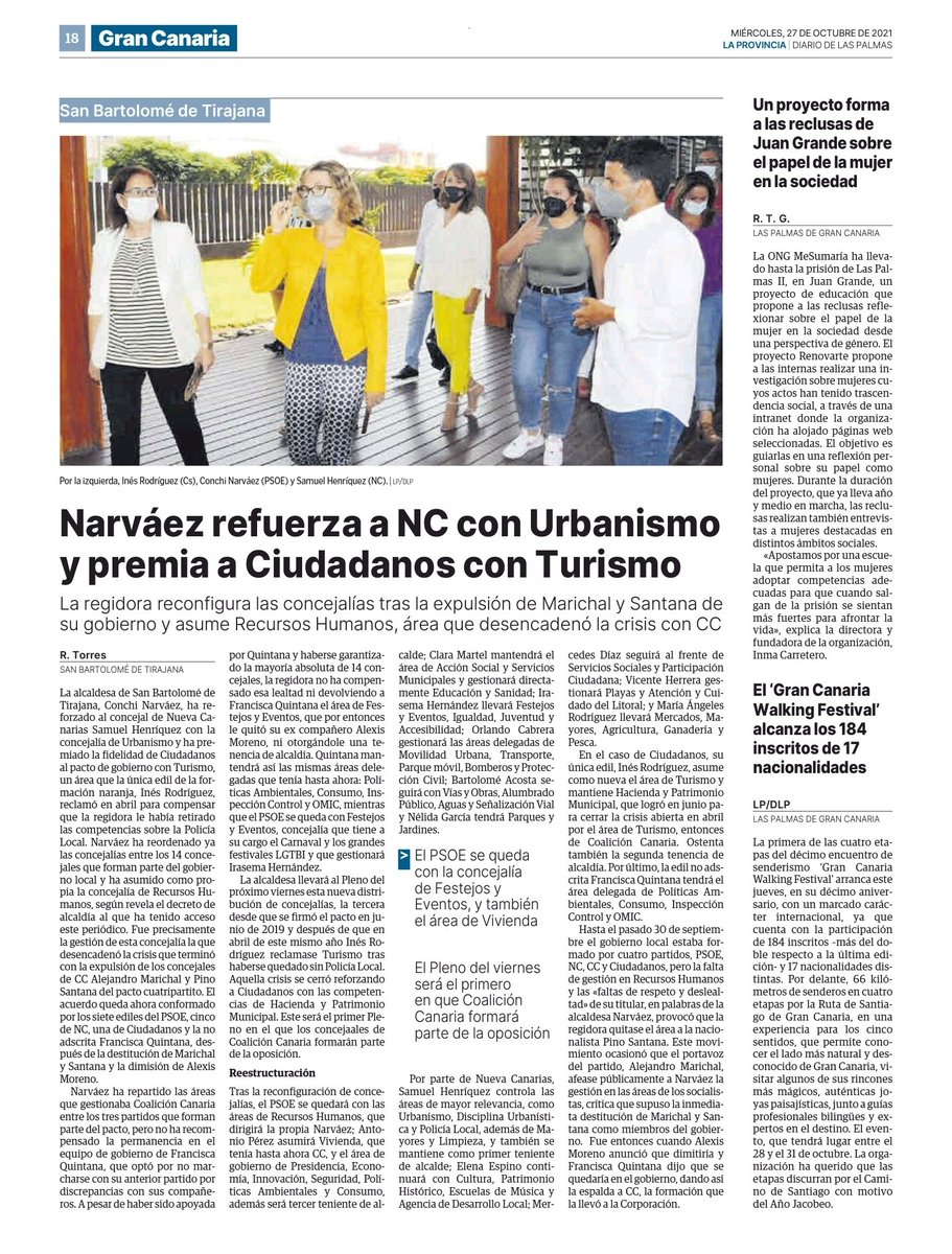 📰 Nuestra concejala <a href="/InesRodriguezCs/">Inés Rodríguez Moreno</a>, asume entre sus competencias la Concejalía de Turismo, que se suma a las áreas que ya gestionaba previamente, de Hacienda y Patrimonio. 

🧶