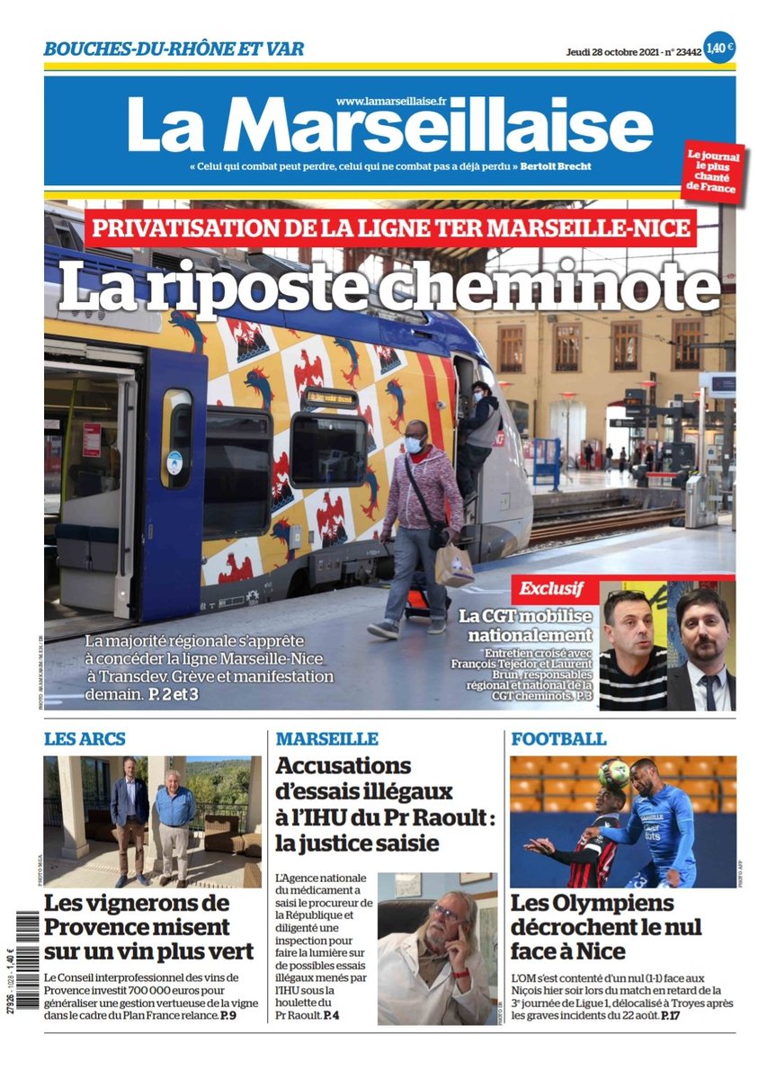 lamarsweb's tweet photo. La Une de La Marseillaise en kiosques ce jeudi 28 octobre 2021. Pour vous abonner en ligne, c'est ici ⬇️⬇️⬇️
https://t.co/0E3LOt3mBe https://t.co/rCSgnJDGyV