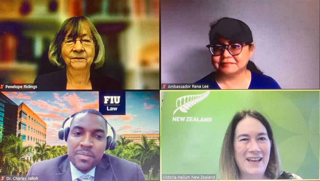 NZUN's tweet photo. 👋 🌎 A pleasure to co-host a discussion with #SierraLeone on how international law can tackle current global environmental challenges featuring Dr. Penelope Ridings on ICJ advisory opinions, Ambassador Rena Lee on BBNJ &amp; Dr. @CharlesJalloh on ecocide during #InternationalLawWeek https://t.co/WaEgLQ6RYY