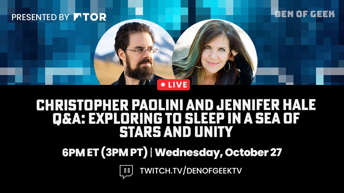 paolini's tweet photo. 🚨Event Alert🚨
.
Today at 6pm ET, you're invited to join me and the marvelous Jennifer Hale as we explore the Fractalverse with Unity! Click the link below to tune in for this LIVE event! 
.
https://t.co/3VO5miFUxg
.
Presented by @torbooks 
.
#ToSleepInaSeaofStars @jhaletweets https://t.co/sefuHY9sqT