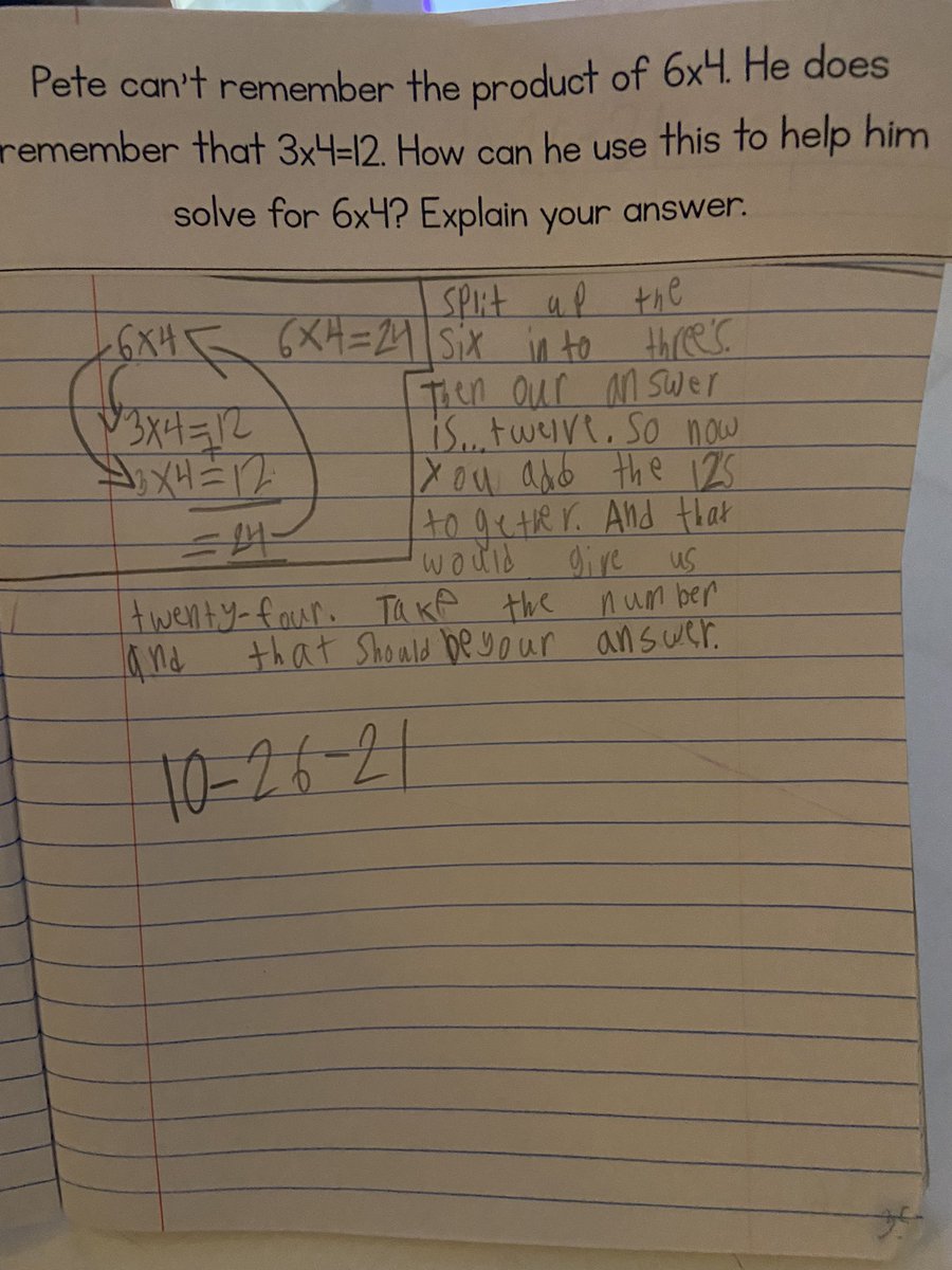 stacehinkle's tweet photo. More critical writing this week in 3rd grade! Students are getting more comfortable writing about math &amp; explaining why/how they know w/ words. It’s a great closing to a lesson &amp; lets me get a quick peak @ misconceptions to address the next day. #GrowingGreatness #CriticalWriting https://t.co/yeGAuDUkRA