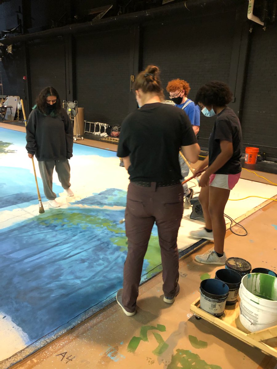 FineArtsUSD259's tweet photo. This week we have been excitedly watching our first theater backdrop come alive thanks to a grant from #EducationEdge! We are #WPSproud to see these @WichitaSEHS theatre students working hard on their cottage scene. @WichitaUSD259 @troupe1820 @SEHSBuffMusic https://t.co/Y7bpTaK4hi