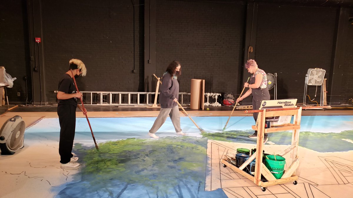 FineArtsUSD259's tweet photo. This week we have been excitedly watching our first theater backdrop come alive thanks to a grant from #EducationEdge! We are #WPSproud to see these @WichitaSEHS theatre students working hard on their cottage scene. @WichitaUSD259 @troupe1820 @SEHSBuffMusic https://t.co/Y7bpTaK4hi