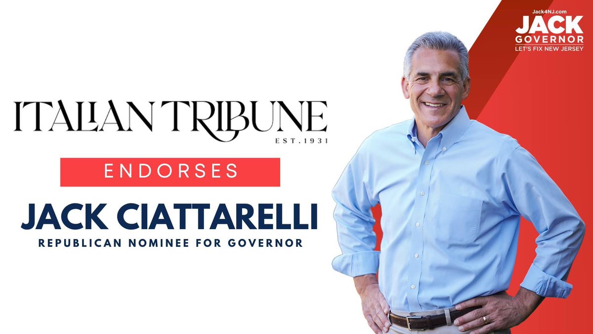Jack4NJ's tweet photo. Honored to receive the endorsement from The Italian Tribune. #LetsFixNJ
“Rather than the detached, progressive and extreme left position of the incumbent, Jack is taking a practical approach and has been vocal about pointing out the errors of the state government … (1/2) https://t.co/WOfp03T9nJ