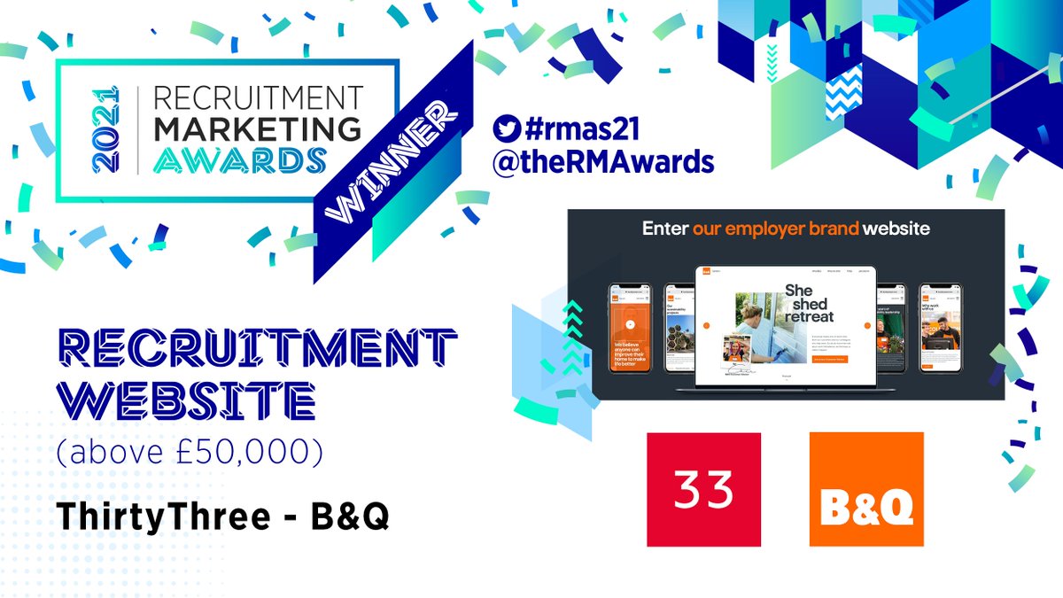Up next, we are announcing the #rmaswinner for Recruitment Website (above £50,000). And the 2021 winner is ThirtyThree – B&amp;Q <a href="/weare33/">ThirtyThree</a> <a href="/BandQ/">B&Q</a> #rmas21