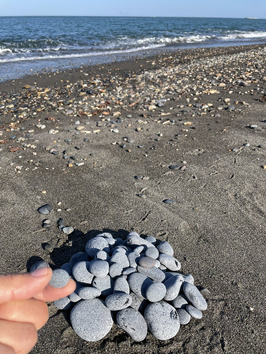 湧別川河口近くのオホーツク海海岸で、黒曜石の転石拾い。国内最大級の