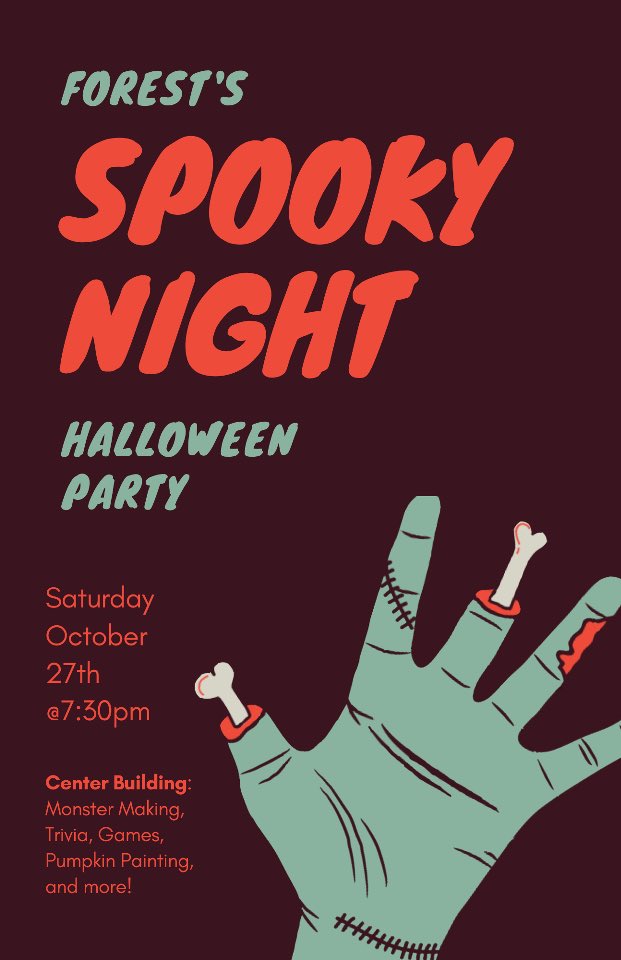 No need for fright, our community event is TONIGHT! Join us for monster making, pumpkin painting, and more! 7:30-9:30 in the Center Building!