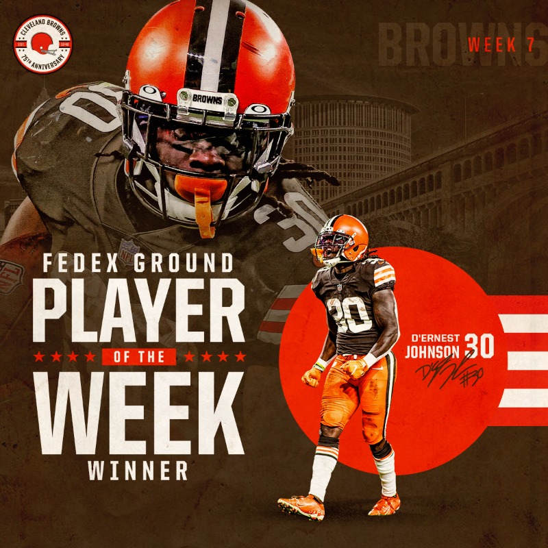 Browns's tweet photo. .@DernestJohnson2 voted Ground Player of the Week in his first #NFL start.