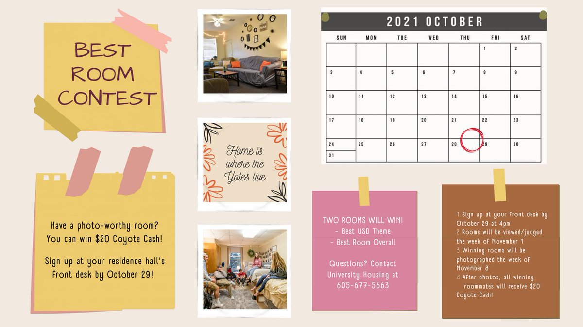 besties, we're looking for the best room! sign up at your hall's front desk to win $20 coyote cash! ⭐