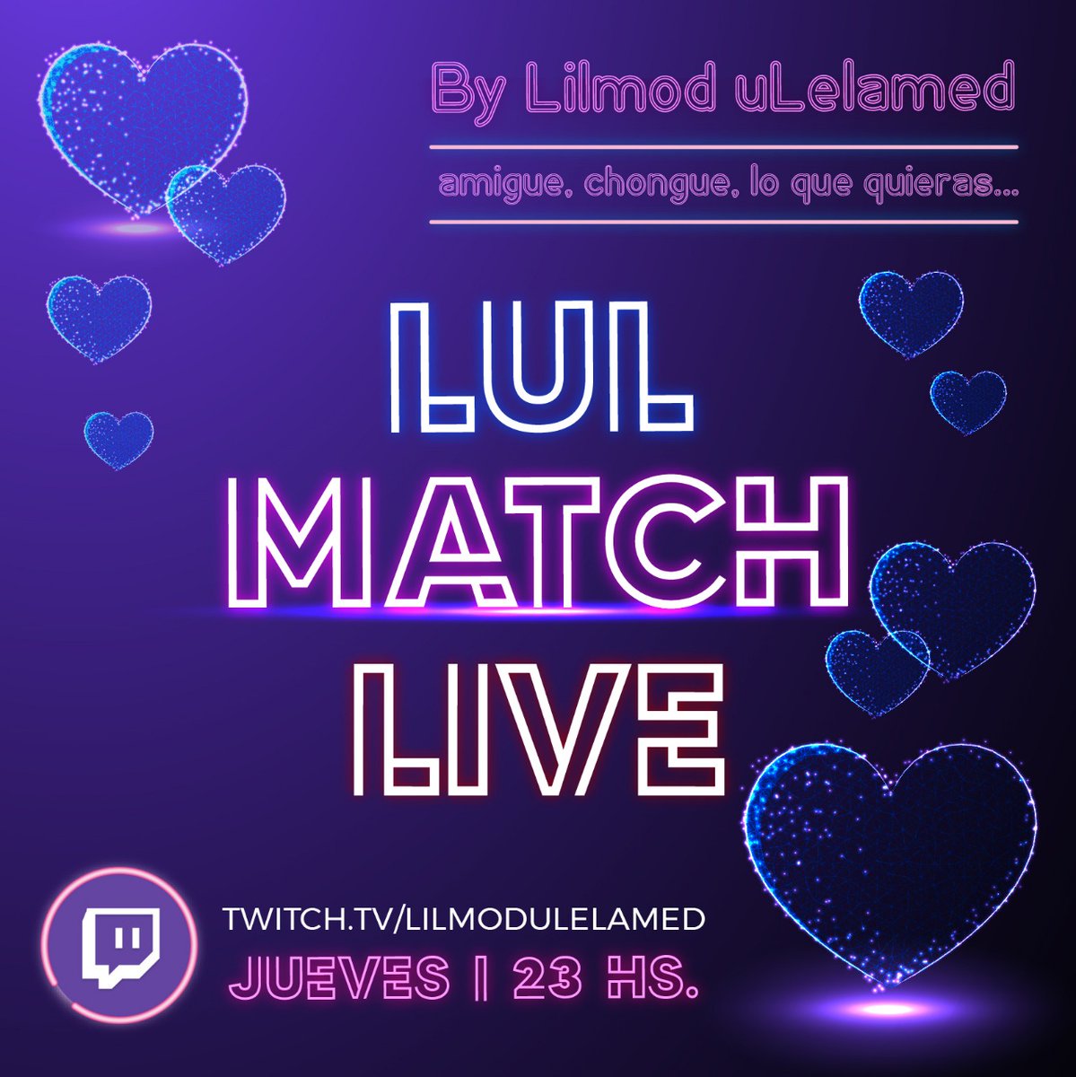 lilmod_ulelamed's tweet photo. 💻 LUL MATCH LIVE 💗 En #LulNightLive comenzamos una nueva sección para que nuestrxs seguidorxs se conozcan más entre sí.

Si sos mayor de 18 y buscás nuevxs amigues, chongues u otro tipo de vínculo, podés participar al aire dejando algunos datos en 👉 https://t.co/Ms5FMvmYqQ https://t.co/prmpwSWNRl