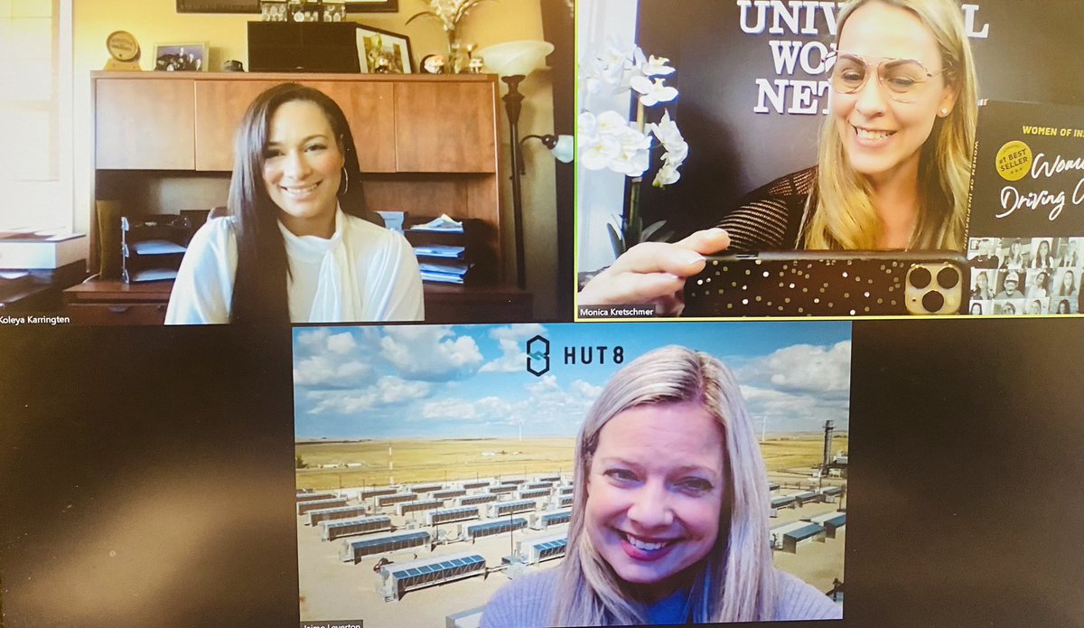 UWomensNetwork's tweet photo. That’s a wrap 🎥 for our Women Driving Change Panel with these two powerhouse women! Thank you Jaime Leverton CEO, @Hut8Mining and Koleya Karringten CEO, @absoluteburner for your leadership wisdom and panel discussion. #womendrivechange #womenofinspiration #supportHER https://t.co/kI6PZFeOdH